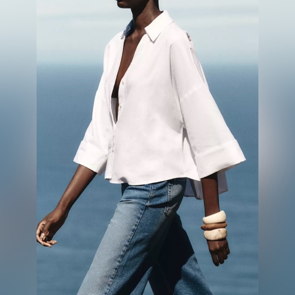 Zara Wide Sleeve Linen Shirt Small - Picture 7 of 9